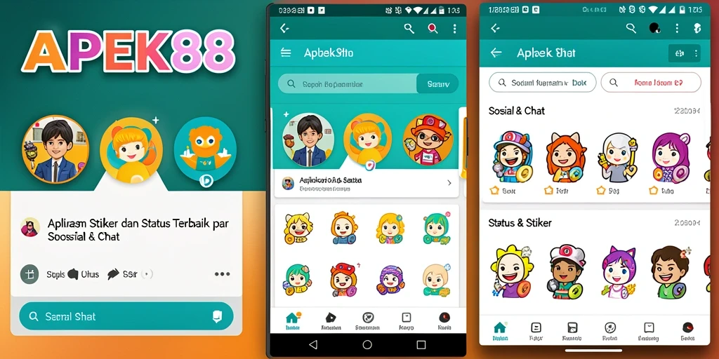 Antarmuka dan fitur menarik dari APEK88 untuk stiker dan status.