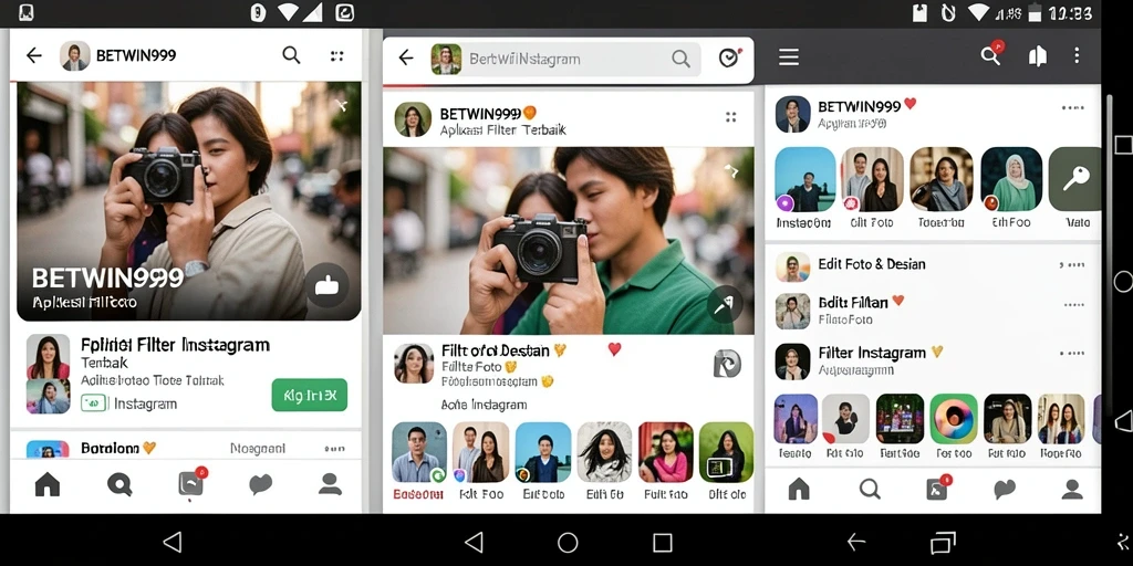 Antarmuka BETWIN999 dengan berbagai filter Instagram yang menarik.
