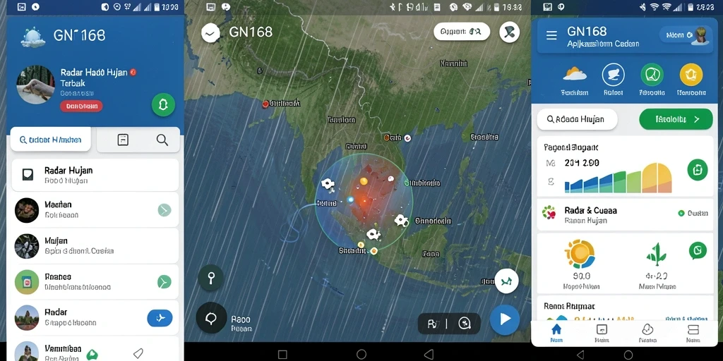 Tampilan antarmuka pengguna GN168 menunjukkan fungsi Radar Hujan yang jelas.