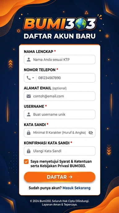 Tampilan halaman daftar bumi303