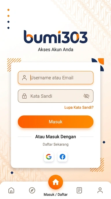 Tampilan halaman login bumi303