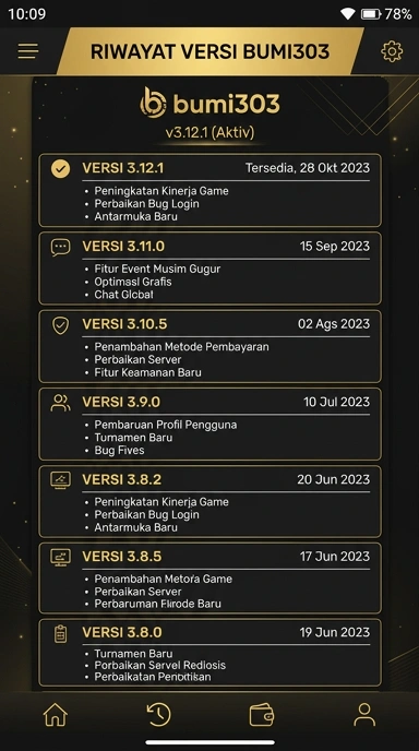 Tampilan riwayat versi bumi303